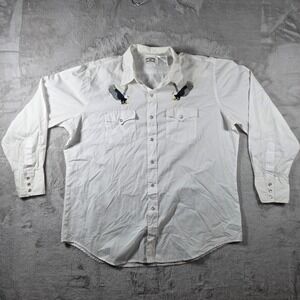 Western Frontier Eagle Pearl Snap Shirt Mens XL White Vintage Embroidered Cowboy